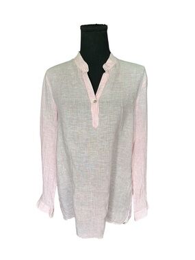 Harshman Los Angeles 100% Linen Pink White Stripe Tunic Blouse Top M
